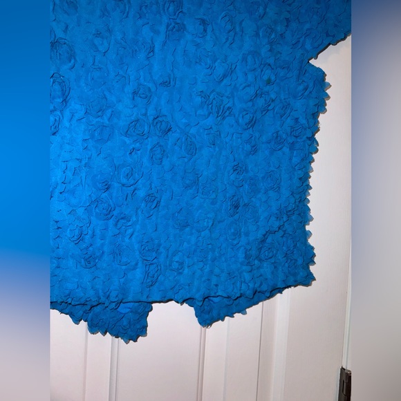ONCE AGAIN Cardigan Size Small Peacock Blue Short Sleeve 2D Floral Print Ruffle - Picture 12 of 15